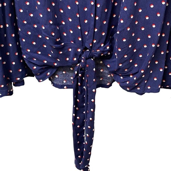 FRED DAVID Blouse Plus Size 1X Rayon Womens Top 3/4 Sleeve Navy Red Dot NWT - Picture 11 of 12